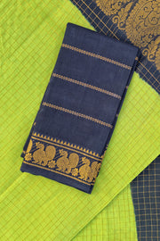 Sungudi Kattam W/ Blouse - Leaf Green/Dark Blue