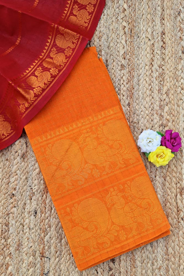 Double Border Sungudi - Dark Orange