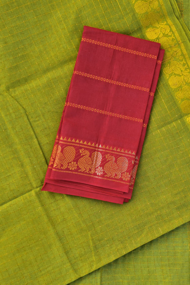 Double Border Sungudi - Henna Green