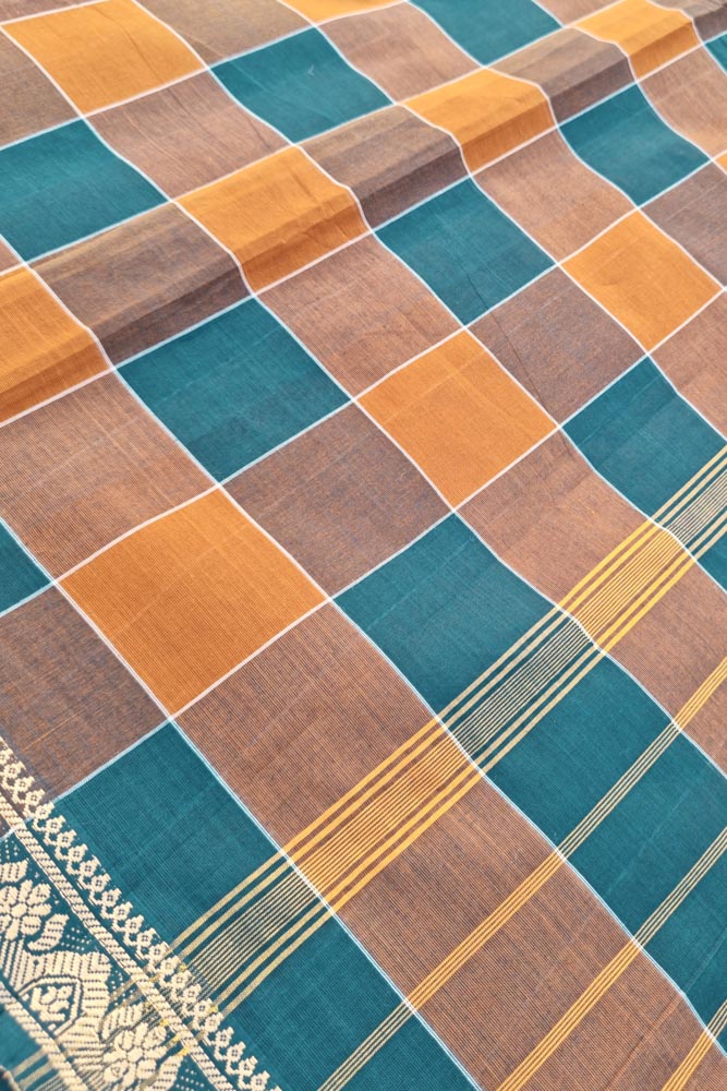 Chettinad Kattam- Neon Blue/Brown