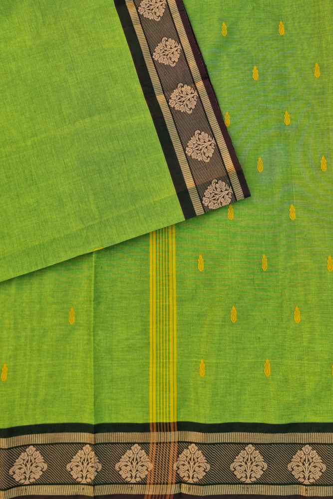 Butta Saree - Henna Green Thread Buttas