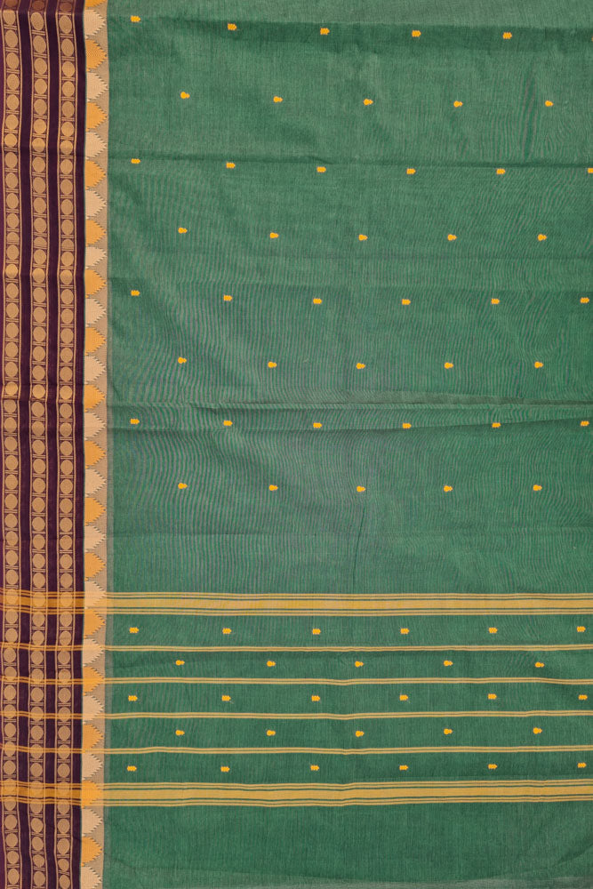 Kanchi Fusion Coin Border Saree - Emerald Green