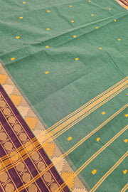 Kanchi Fusion Coin Border Saree - Emerald Green