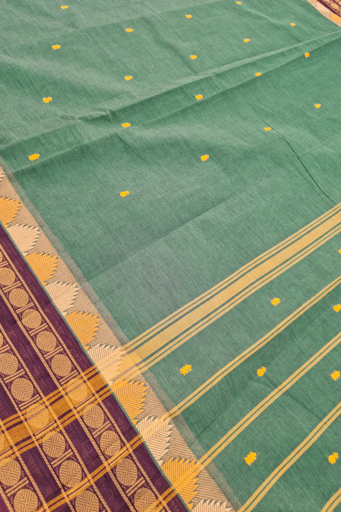 Kanchi Fusion Coin Border Saree - Emerald Green