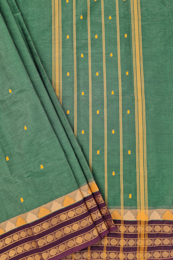 Kanchi Fusion Coin Border Saree - Emerald Green