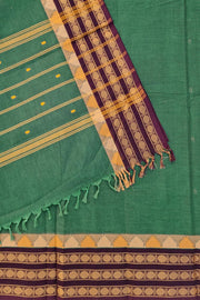 Kanchi Fusion Coin Border Saree - Emerald Green