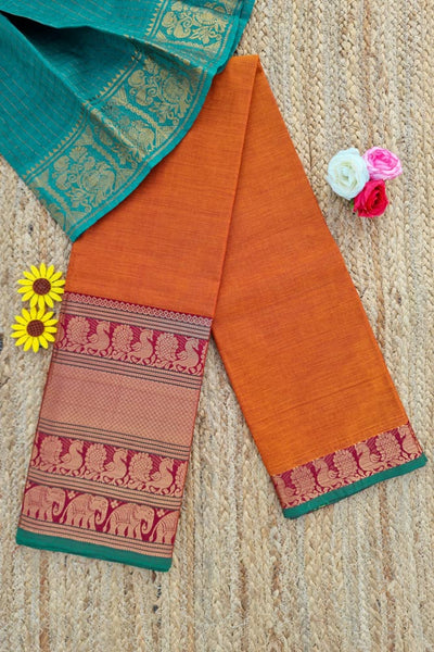 Kanchi Narayanapet Series  W/ Blouse - Rust Orange