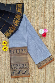 Kanchi Narayanapet Series W/ Blouse  - Light Bluish Grey