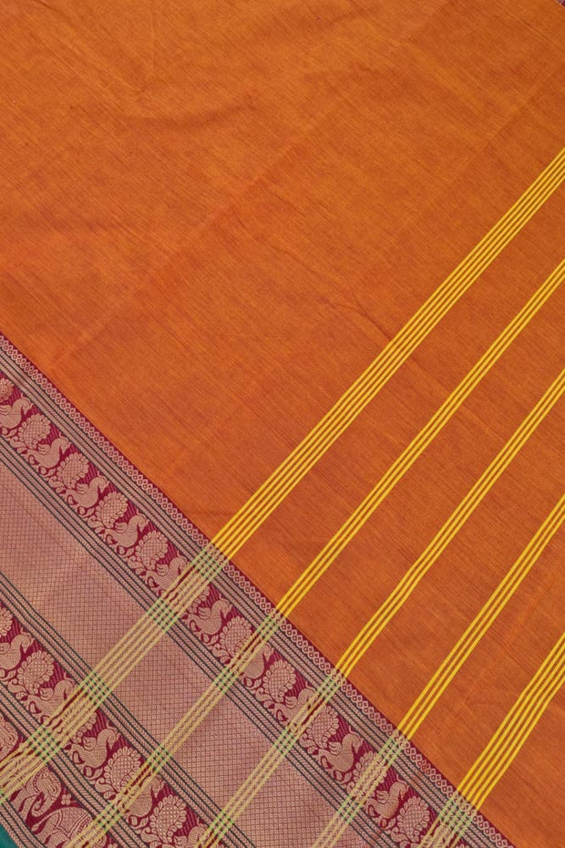 Kanchi Narayanapet Series  W/ Blouse - Rust Orange