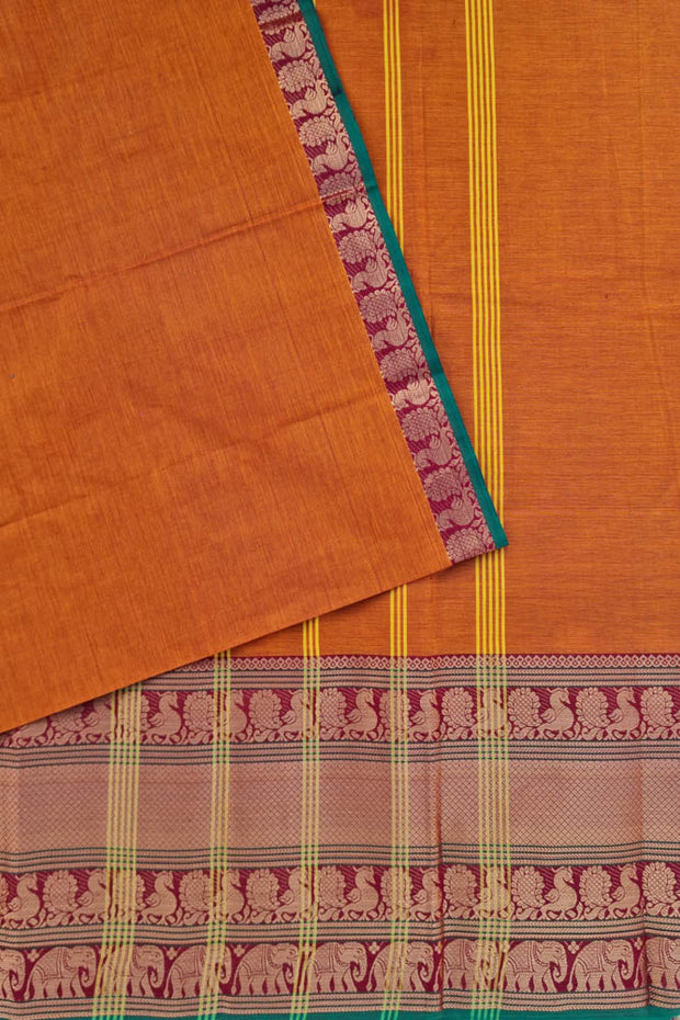 Kanchi Narayanapet Series  W/ Blouse - Rust Orange