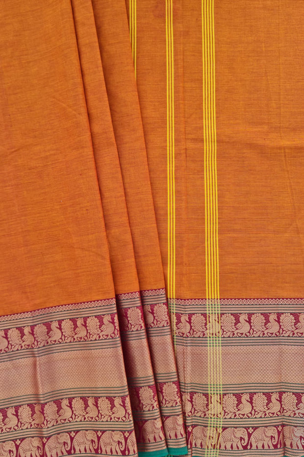 Kanchi Narayanapet Series  W/ Blouse - Rust Orange