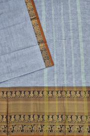 Kanchi Narayanapet Series W/ Blouse  - Light Bluish Grey