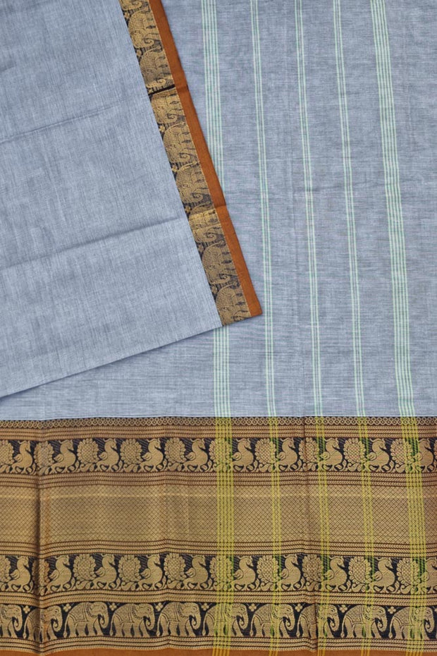 Kanchi Narayanapet Series W/ Blouse  - Light Bluish Grey