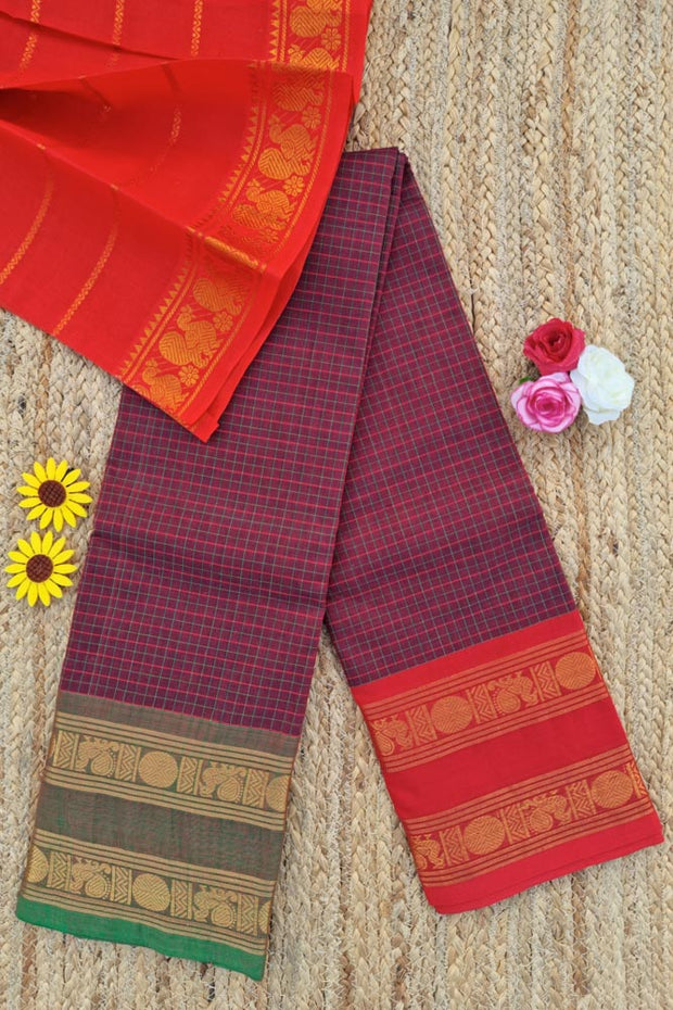 Ganga Jamuna Saree W/Blouse - Dark Red