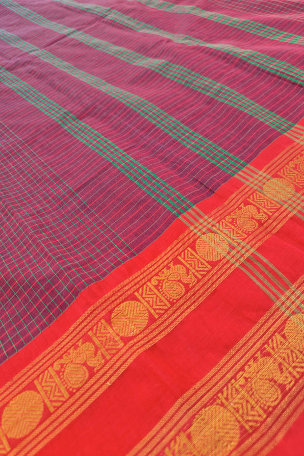 Ganga Jamuna Saree W/Blouse - Dark Red