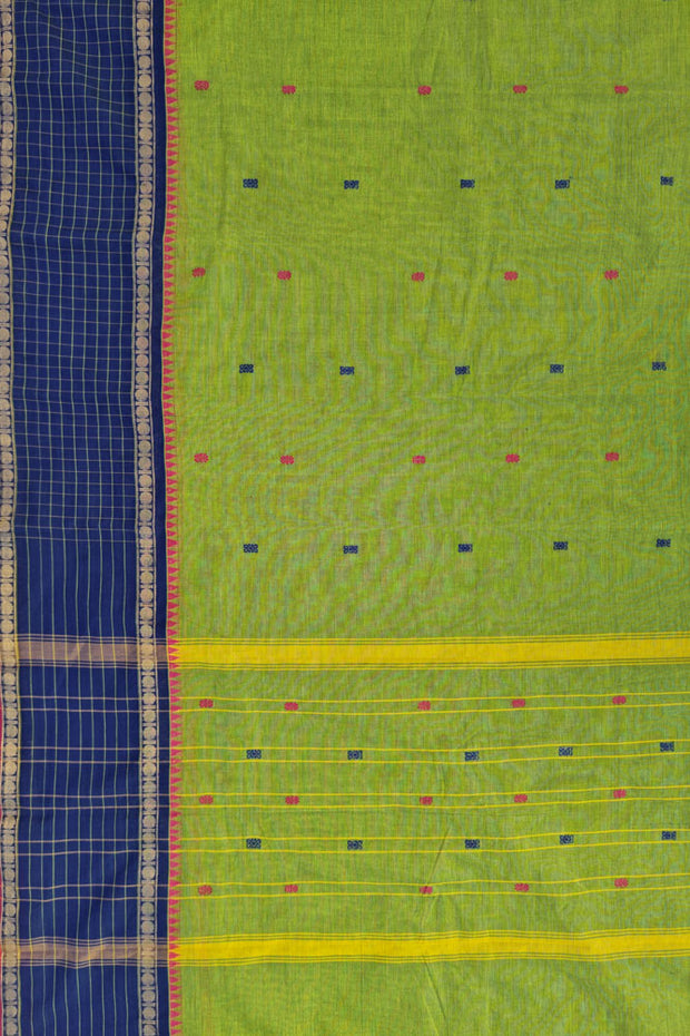 Chettinad Border Checks Saree - Dual  Olive Green