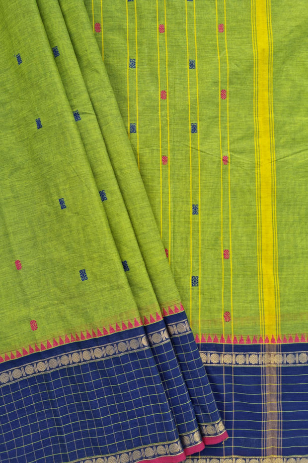 Chettinad Border Checks Saree - Dual  Olive Green