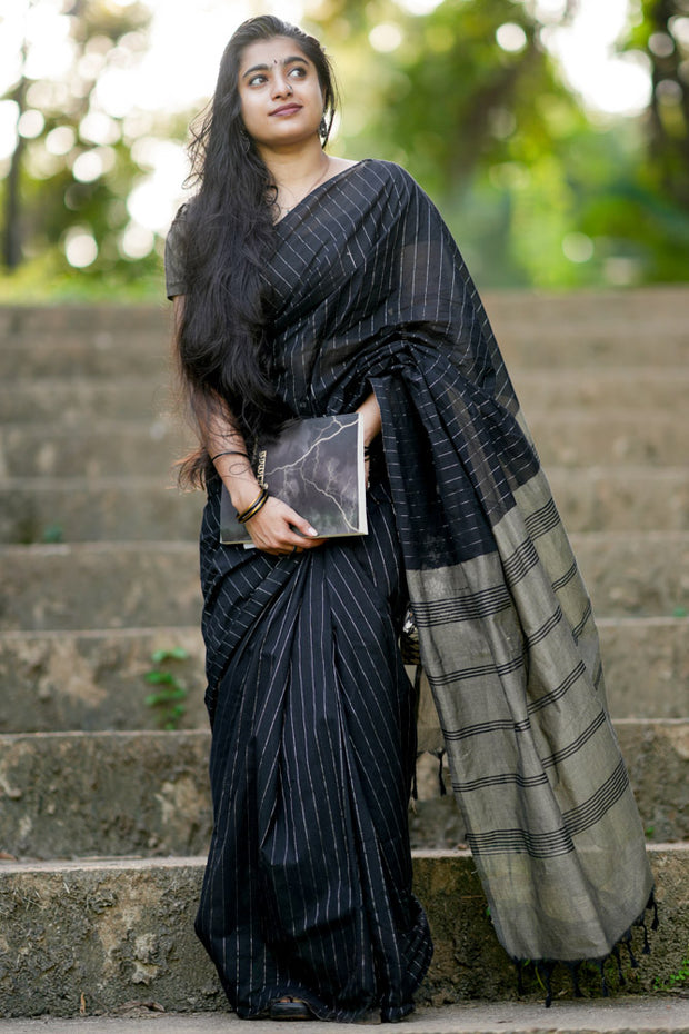 Ponni Saree W/ Blouse - Black