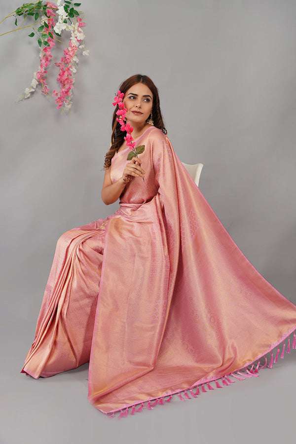 Saree Mall Cream & Pink Woven Saree With Unstitched Blouse